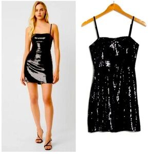 French Connection Sequin Sweetheart Strappy miniDress Black adjustable strap NWT